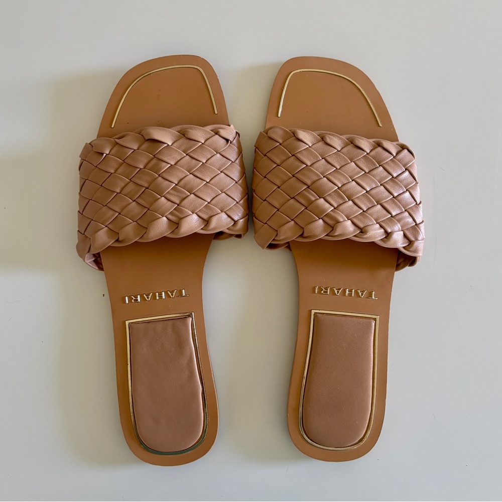 Tahari Women's Brown Woven Slide Sandals